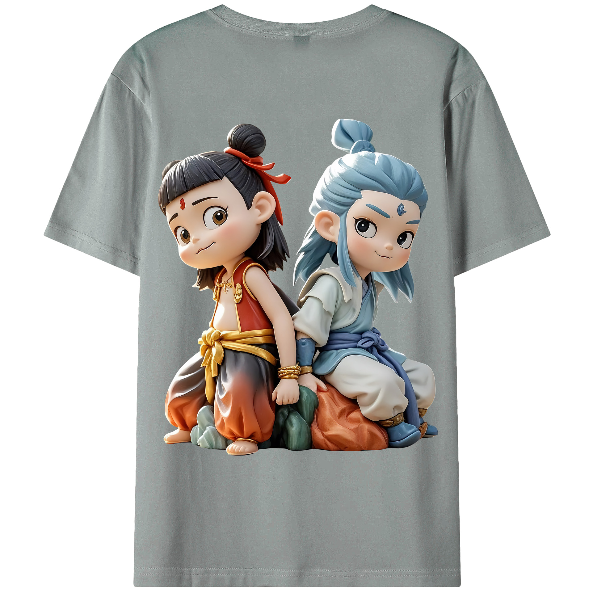 （画像用） Ne Zha 2 ナタ 魔童の大暴れ 綿100％ メンズ半袖Tシャツ（バックプリント） 通気性